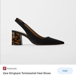 Zara Black Pointed Toe Slingback Tortoise Heels
